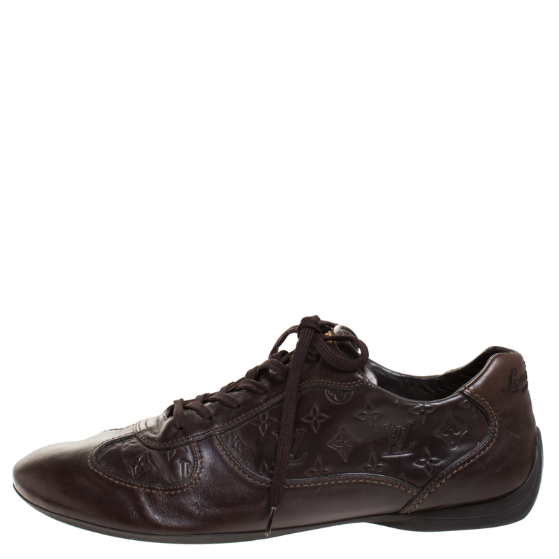

Louis Vuitton Brown Monogram Embossed Leather Lace Up Sneakers Size