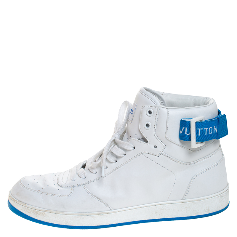 Pre-owned Louis Vuitton White/blue Leather Rivoli High Top Sneakers Size 42