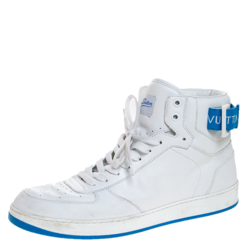 LOUIS VUITTON Calfskin Monogram Rivoli High Top Sneakers 10 White