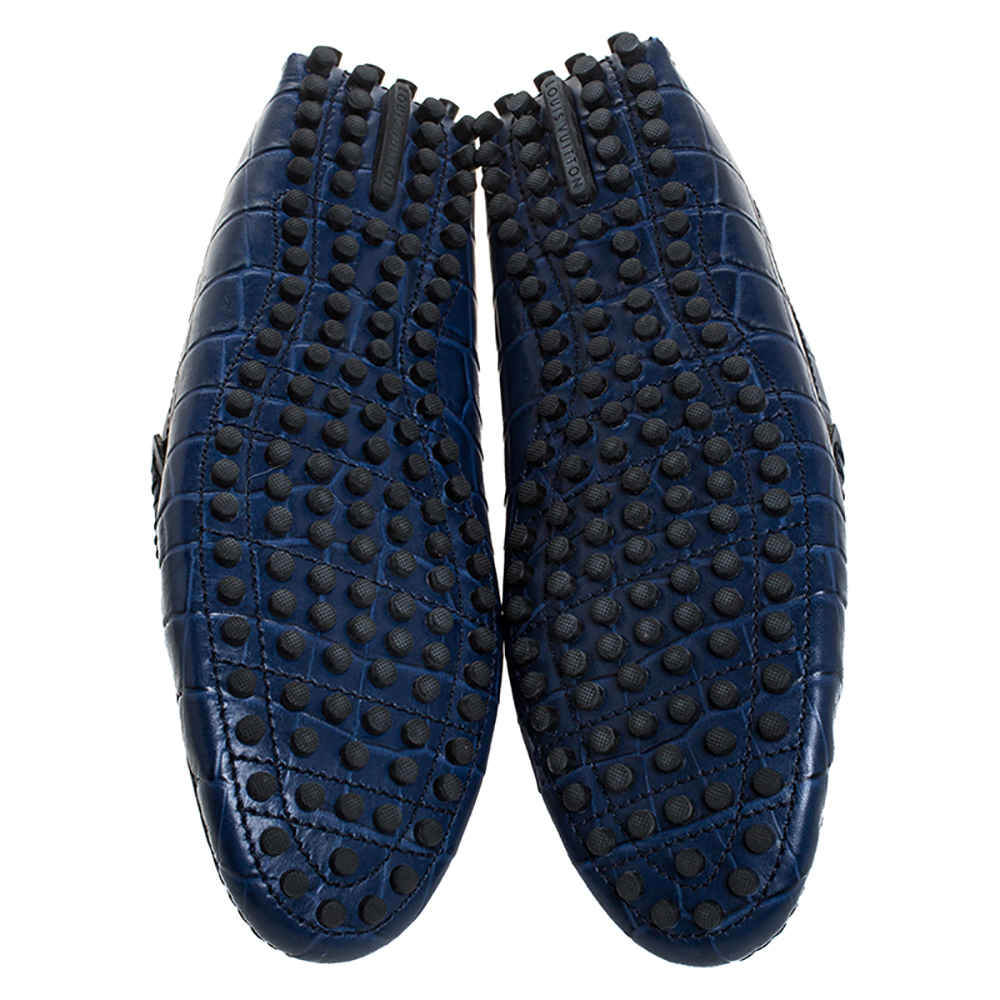 Louis Vuitton Blue Croc Embossed Leather Monte Carlo Loafers Size