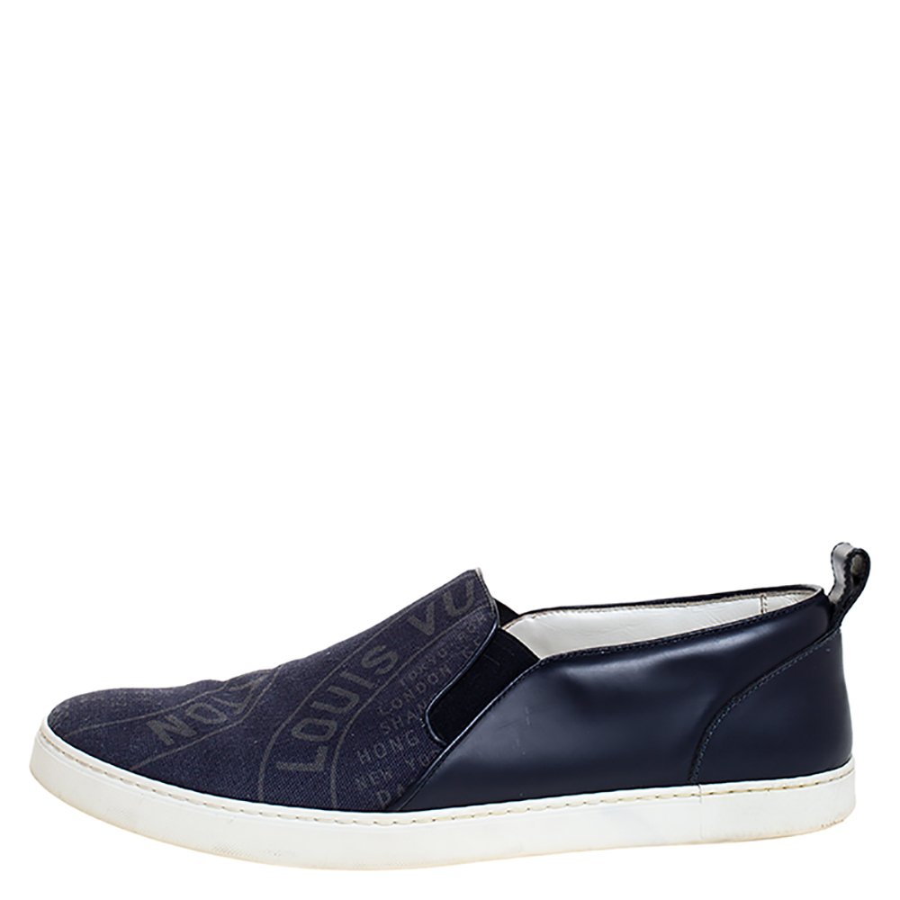 

Louis Vuitton Navy Blue Canvas and Leather Slip-On Sneakers Size