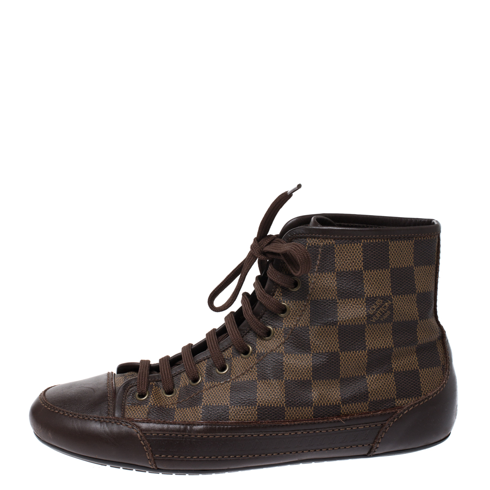 

Louis Vuitton Damier Ebene Canvas And Brown Leather Lace Up High Top Sneakers Size