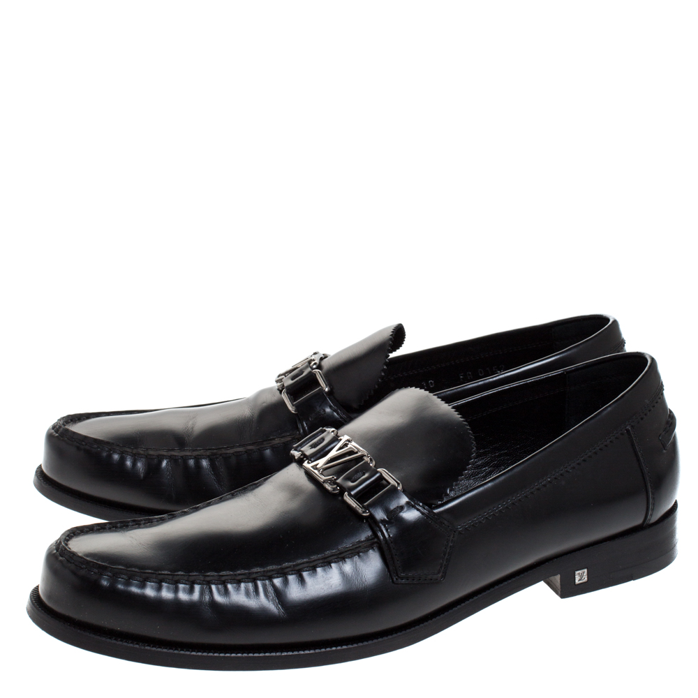 Louis Vuitton Black Leather Logo Detail Loafers Size 44 Louis Vuitton | TLC