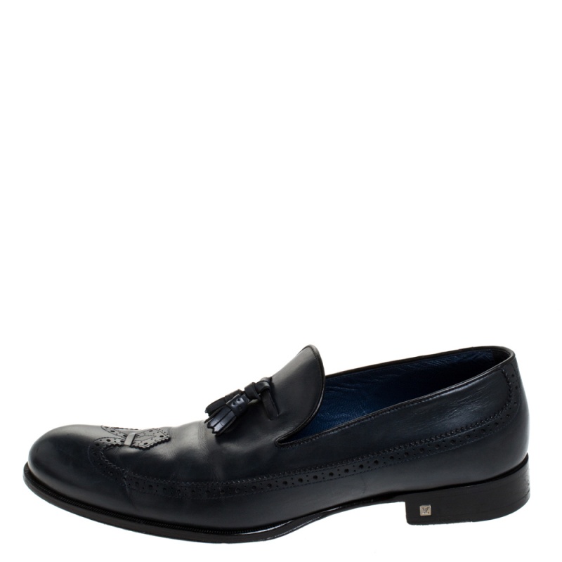 

Louis Vuitton Dark Blue Leather Tassel And Brogue Detail Loafers Size