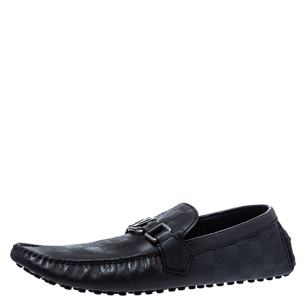 Louis Vuitton Black Damier Embossed Leather Hockenheim Loafer Size 42