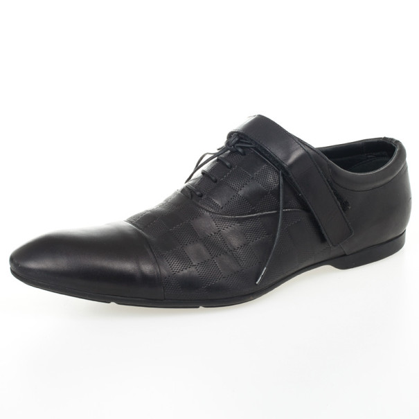 مملوكة مسبقًا Louis Vuitton Black Damier Embossed Leather Richelieu Fairway Lace Up Shoes Size 42.5