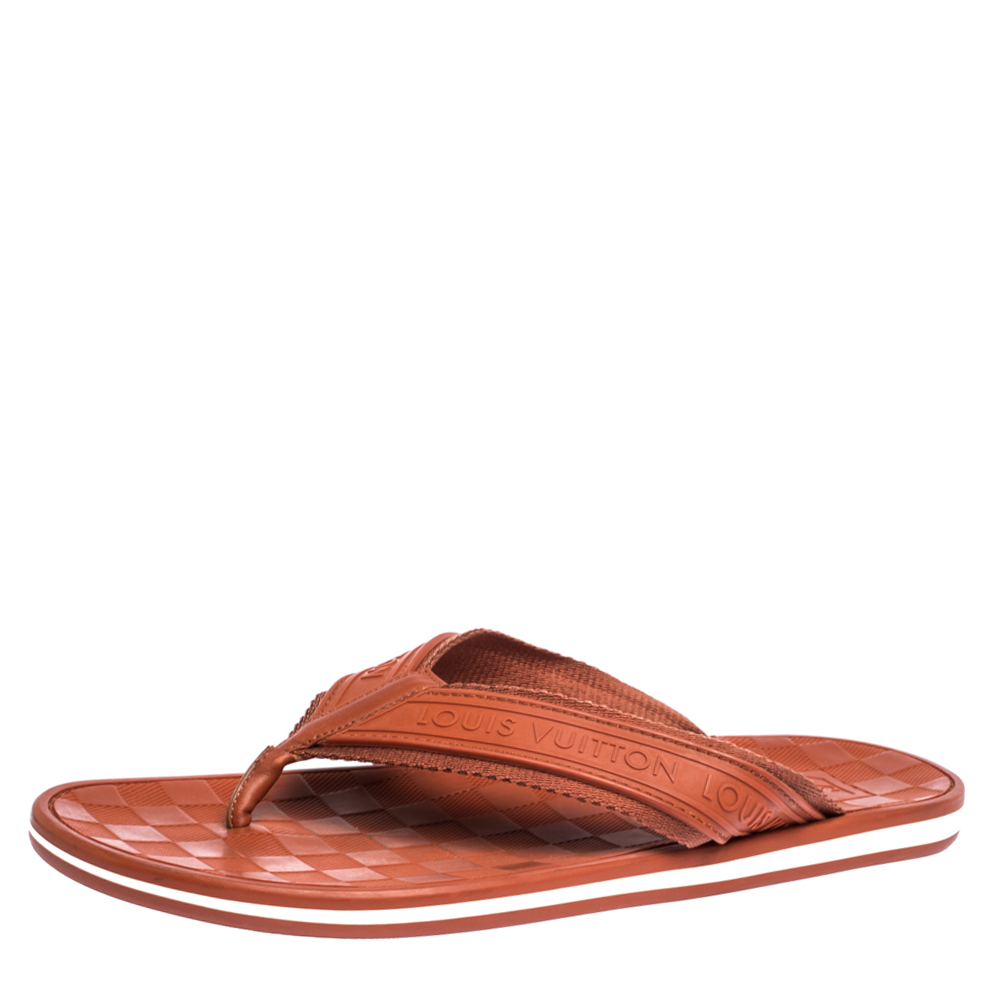 Pre Owned Louis Vuitton Orange Canvas and Rubber Thong Sandals Size 44