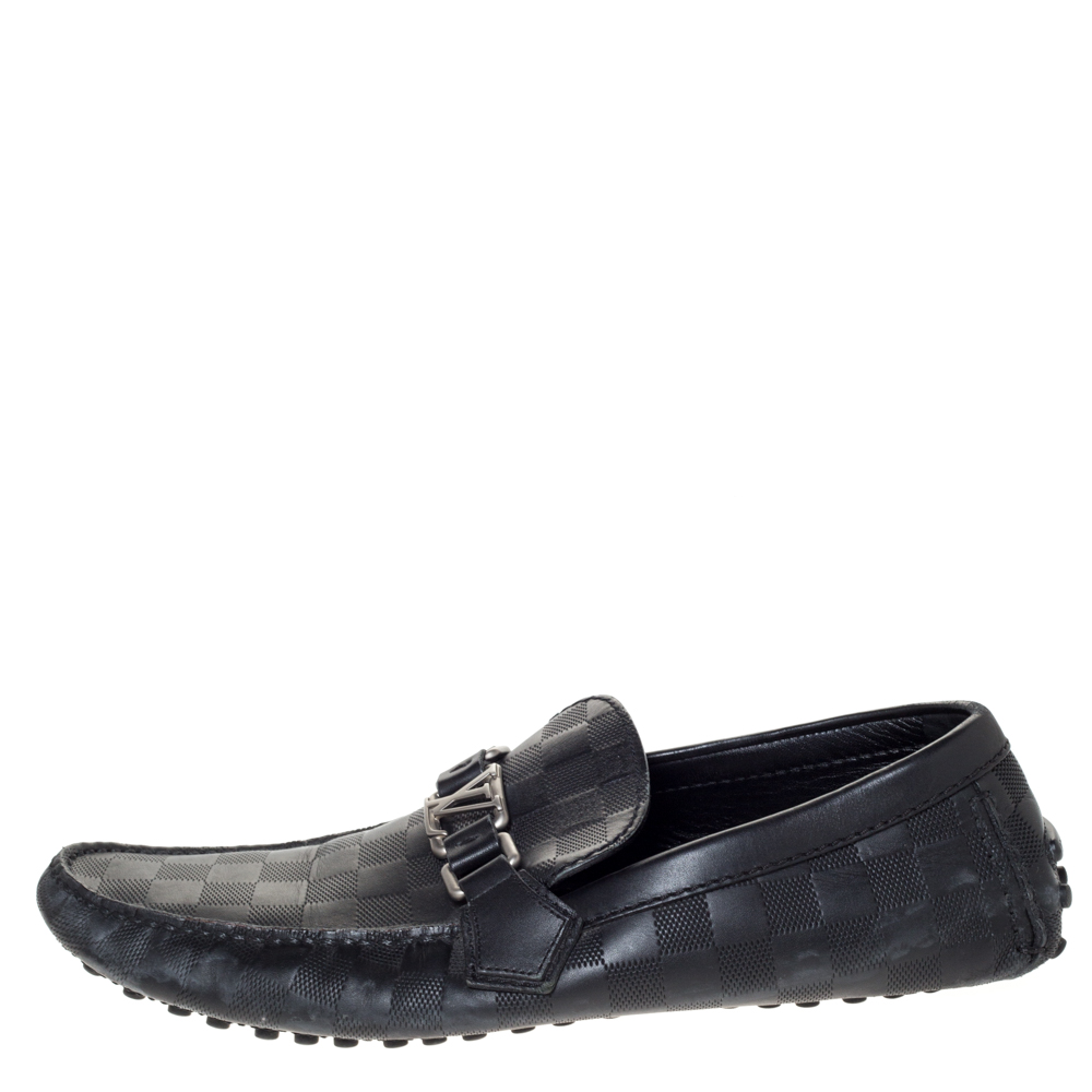 

Louis Vuitton Black Damier Embossed Leather Hockenheim Loafer Size