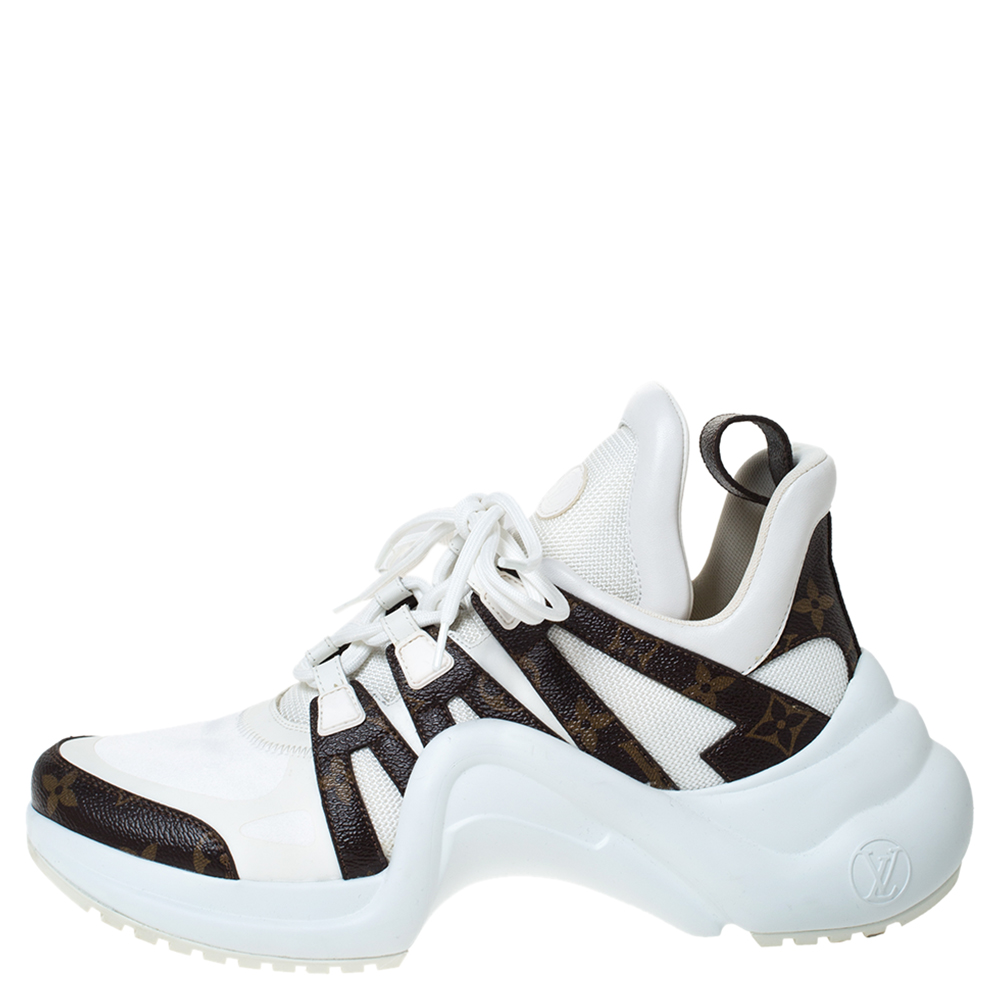 

Louis Vuitton White Fabric And Monogram Canvas Archlight Lace Up Sneakers Size