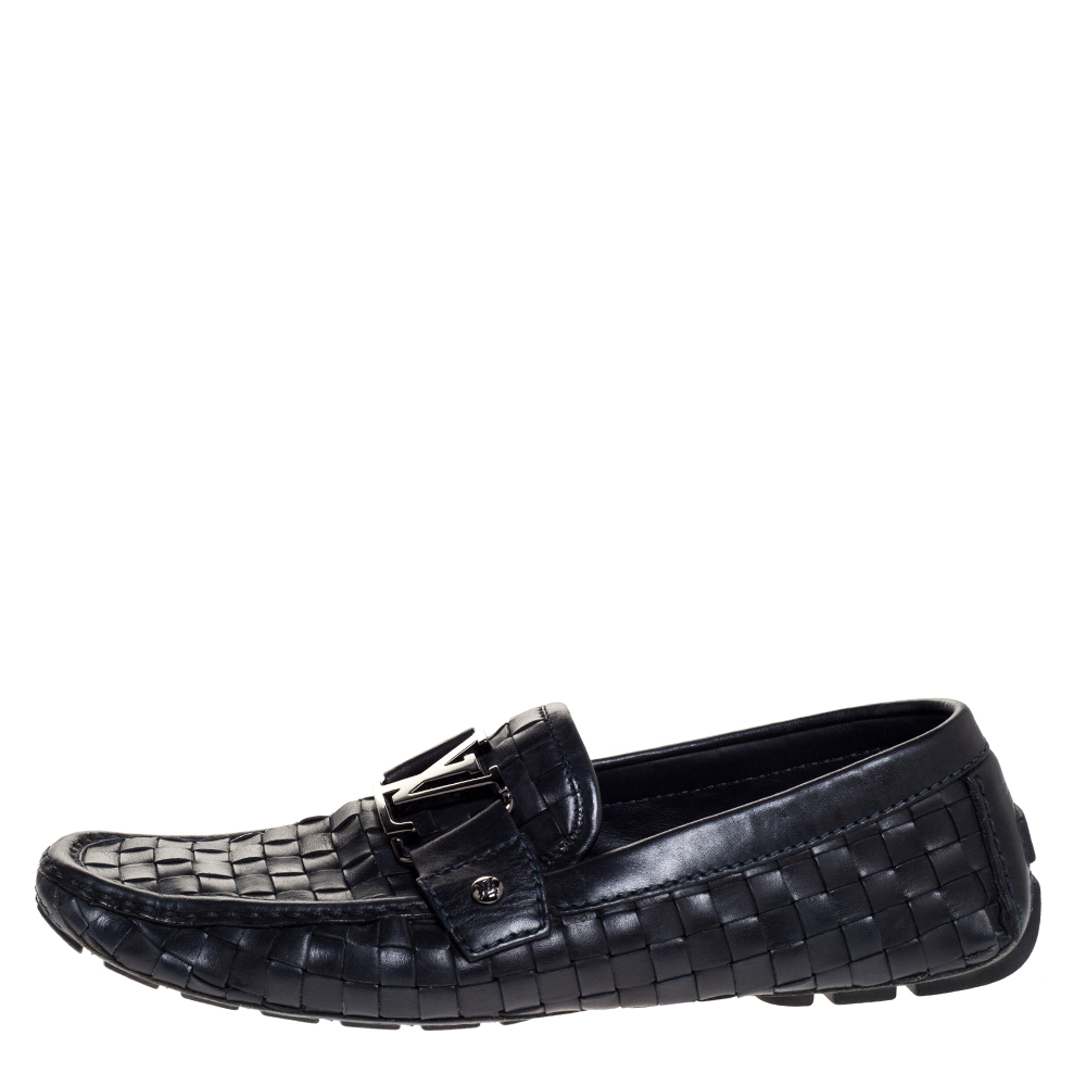 

Louis Vuitton Black Woven Leather Monte Carlo Loafers Size