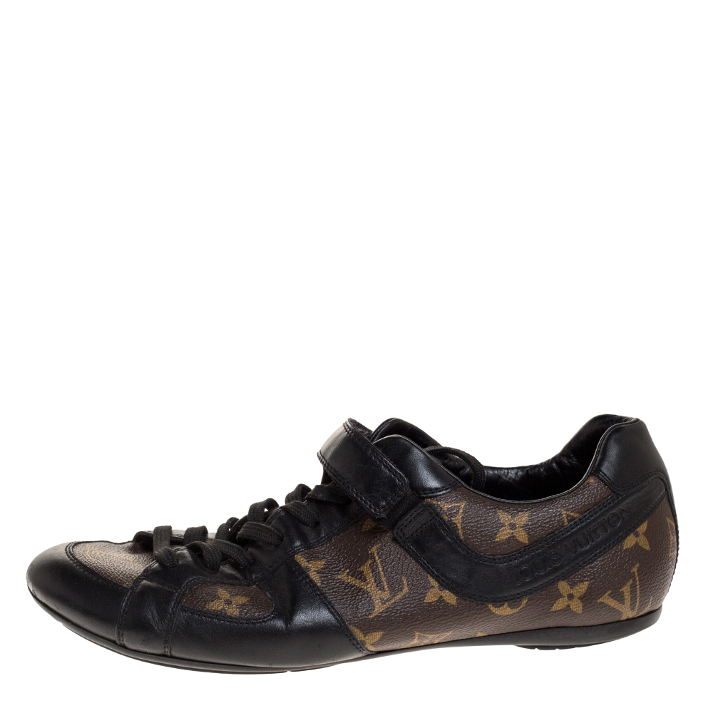 

Louis Vuitton Brown/Black Leather And Monogram Canvas Globe Trotter Sneakers Size