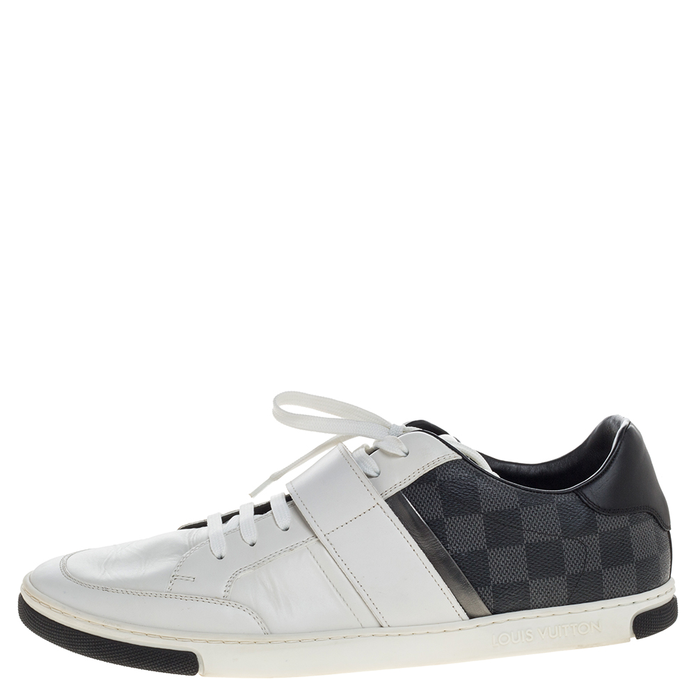 

Louis Vuitton White Leather and Damier Graphite Canvas Low Top Sneakers Size