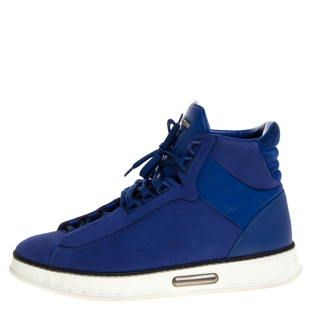 

Louis Vuitton Blue Nubuck And Damier Leather Street Light High Top Sneakers Size