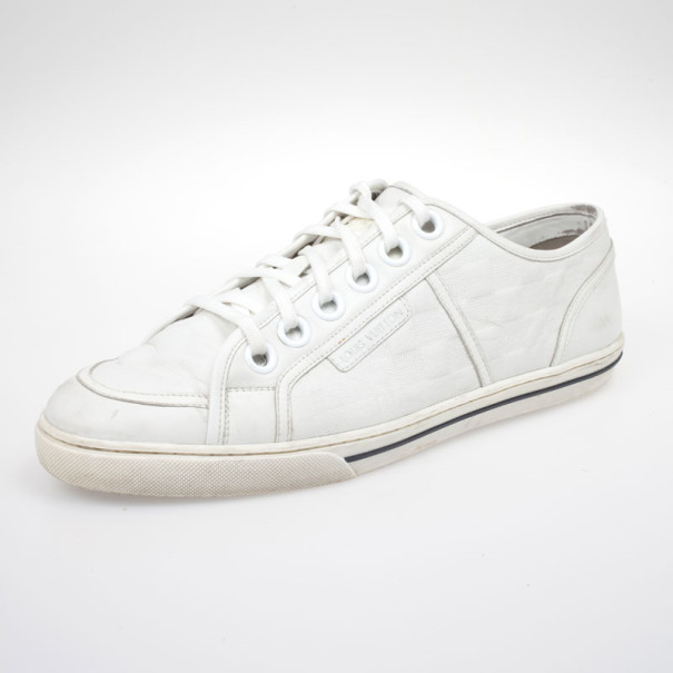 Pre Owned Louis Vuitton White Leather Damier Sneakers Size 43