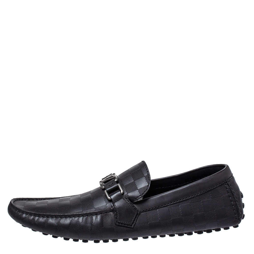 

Louis Vuitton Black Damier Embossed Leather Hockenheim Loafers Size