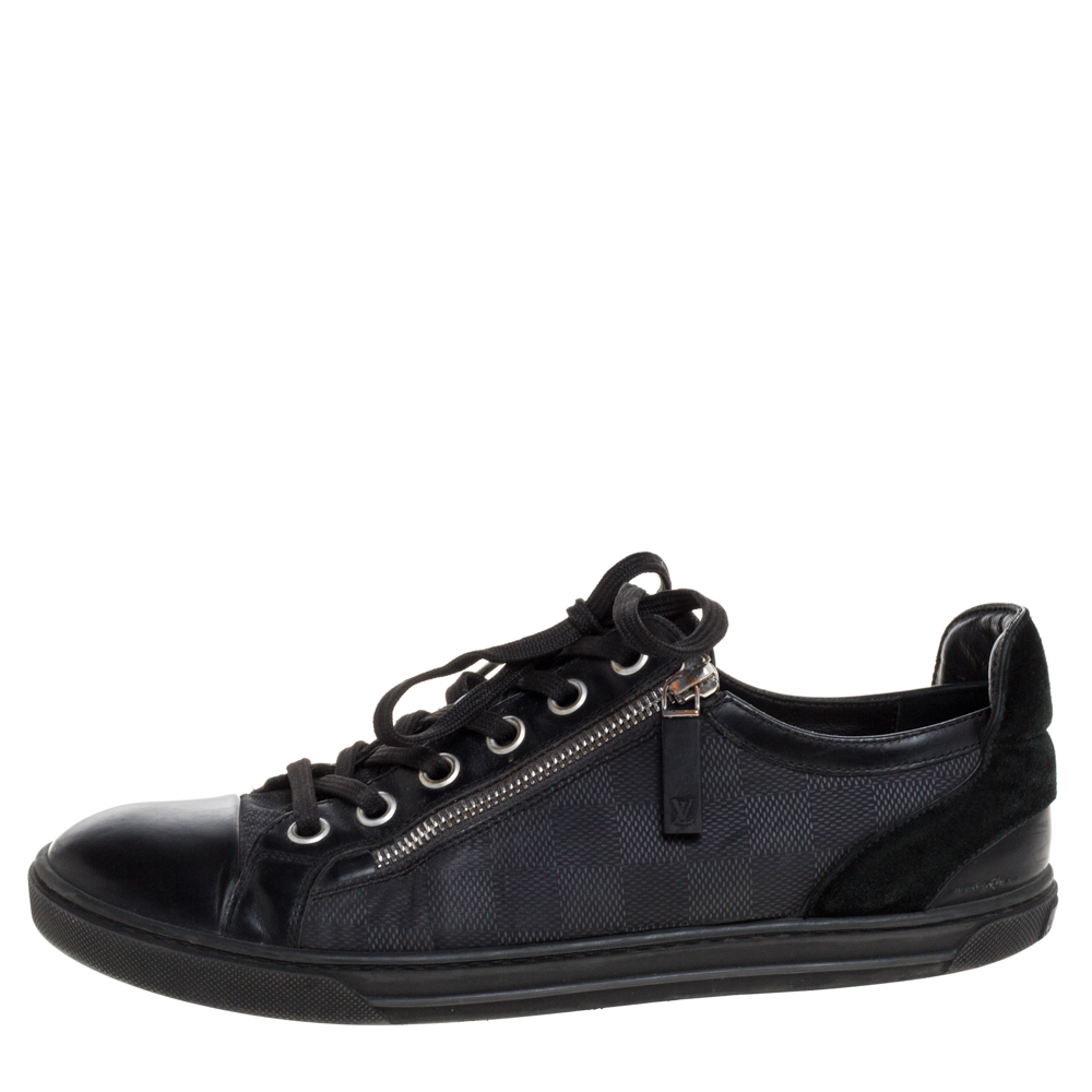 

Louis Vuitton Black Damier Print Nylon, Suede And Leather 'Aventure' Zip Lace Up Sneaker Size