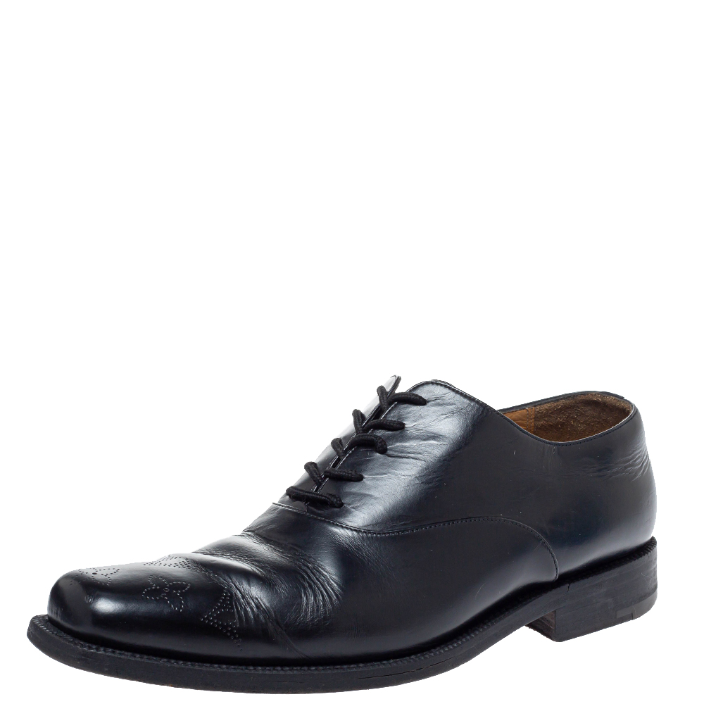 

Louis Vuitton Black Leather Wing Tips Lace Up Oxford Size