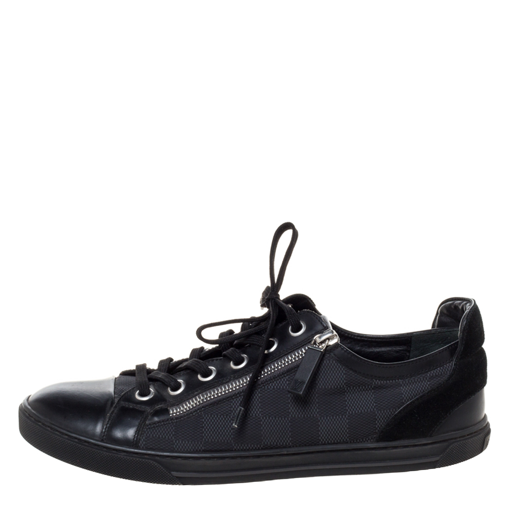 

Louis Vuitton Black Damier Print Nylon, Suede And Leather 'Aventure' Zip Lace Up Sneaker Size