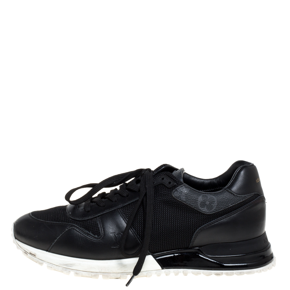 

Louis Vuitton Black Mesh And Leather Monogram Canvas Run Away Lace Up Sneakers Size