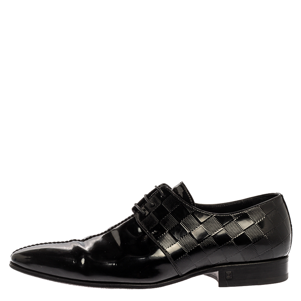 

Louis Vuitton Patent Leather Damier Embossed Lace Up Derby Size, Black