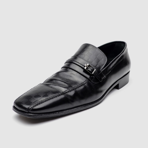 Pre Owned Louis Vuitton Damier Graphite Calfskin Loafers With Buckle Straps Size 43.5