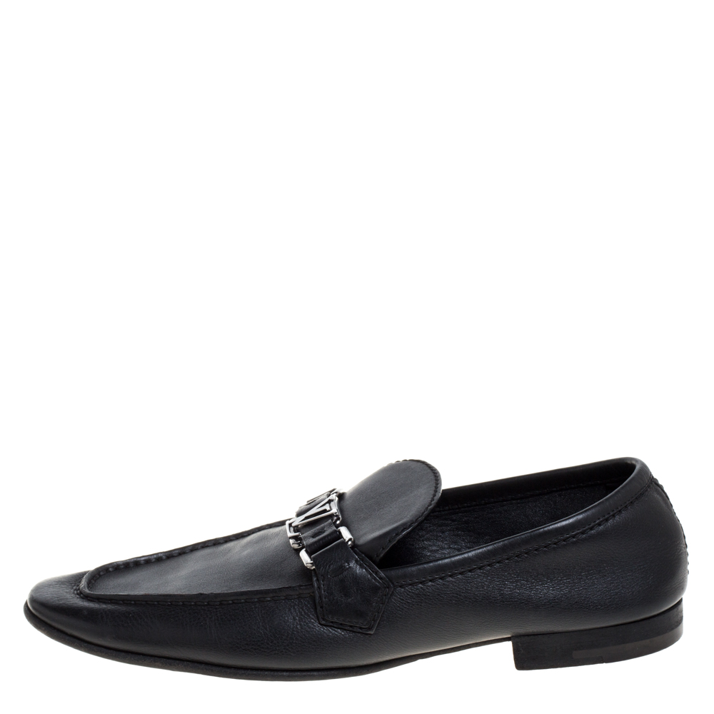 

Louis Vuitton Black Leather Logo Slip On Loafers Size
