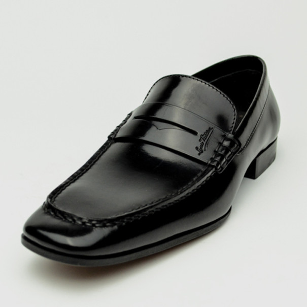 Louis Vuitton Black Glazed Leather Loafers Size 40