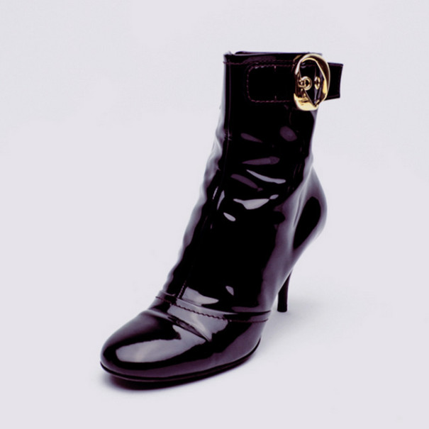 Louis Vuitton Purple Metallic Leather Ankle Boots Size 38.5