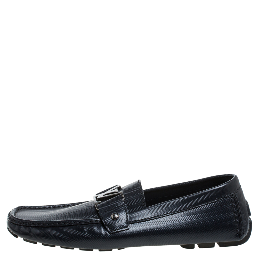 

Louis Vuitton Navy Blue Leather Monte Carlo Loafers Size
