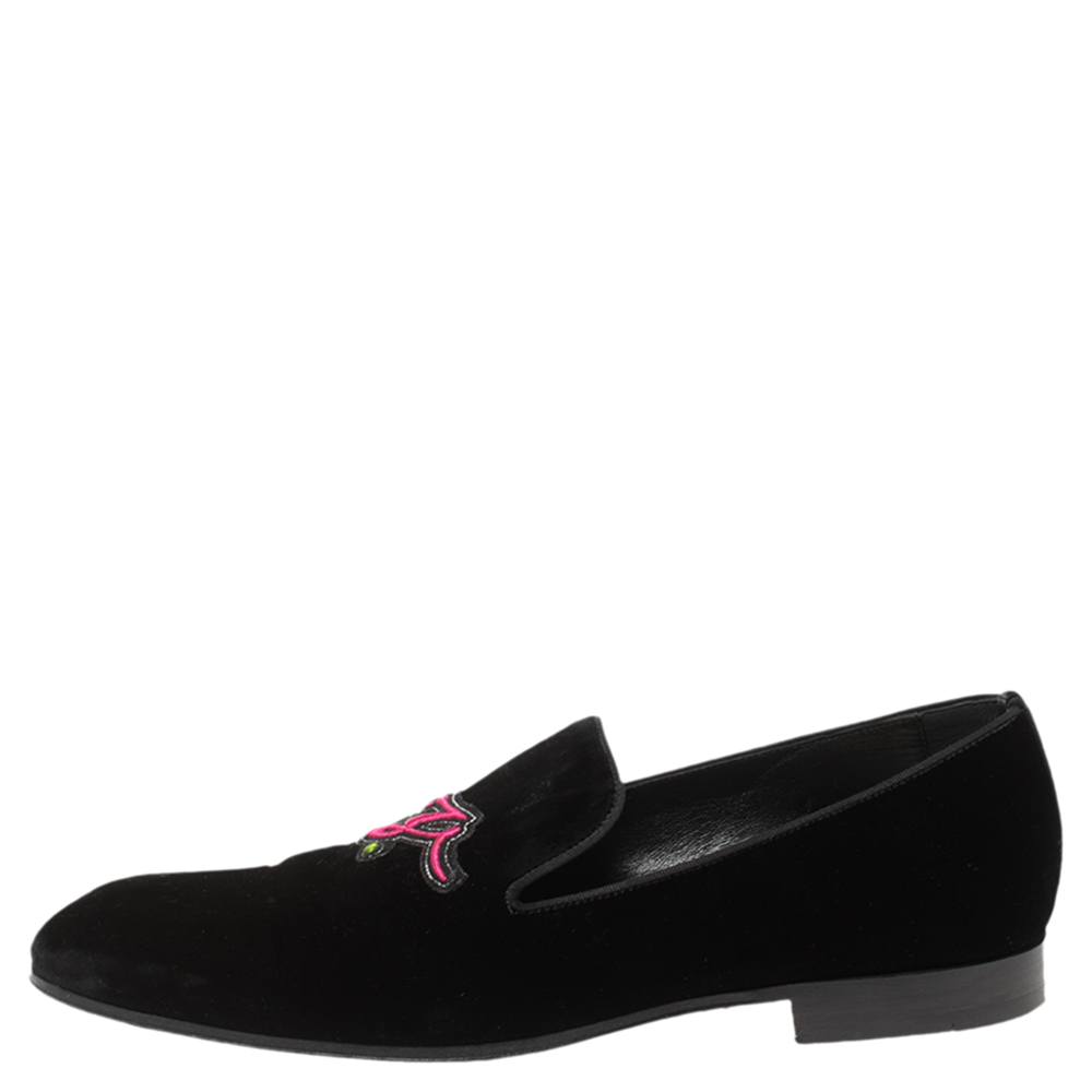 

Louis Vuitton Black Velvet Embroidered Auteuil Loafers Size