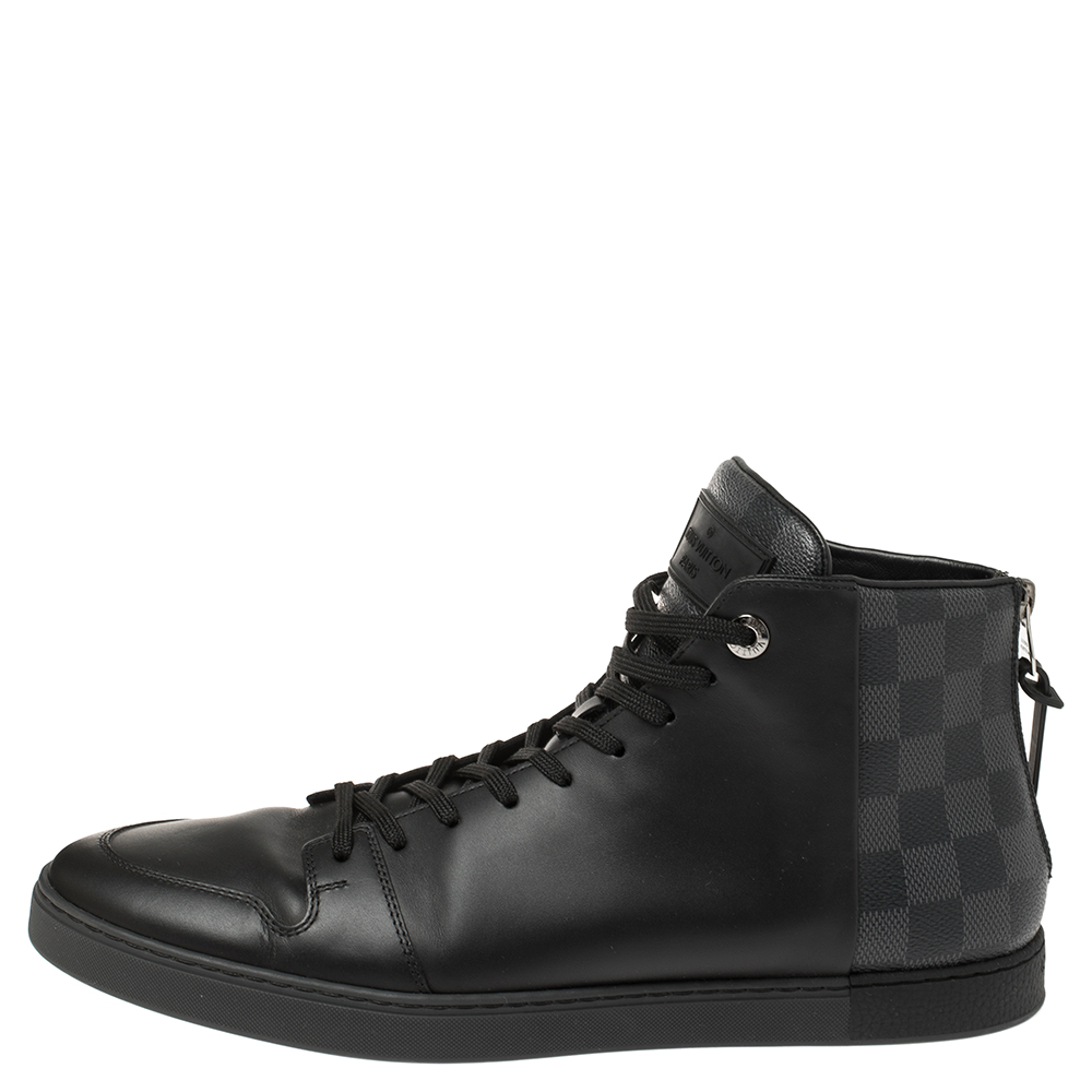 

Louis Vuitton Black Leather and Damier Graphite Canvas Line Up High Top Sneakers Size