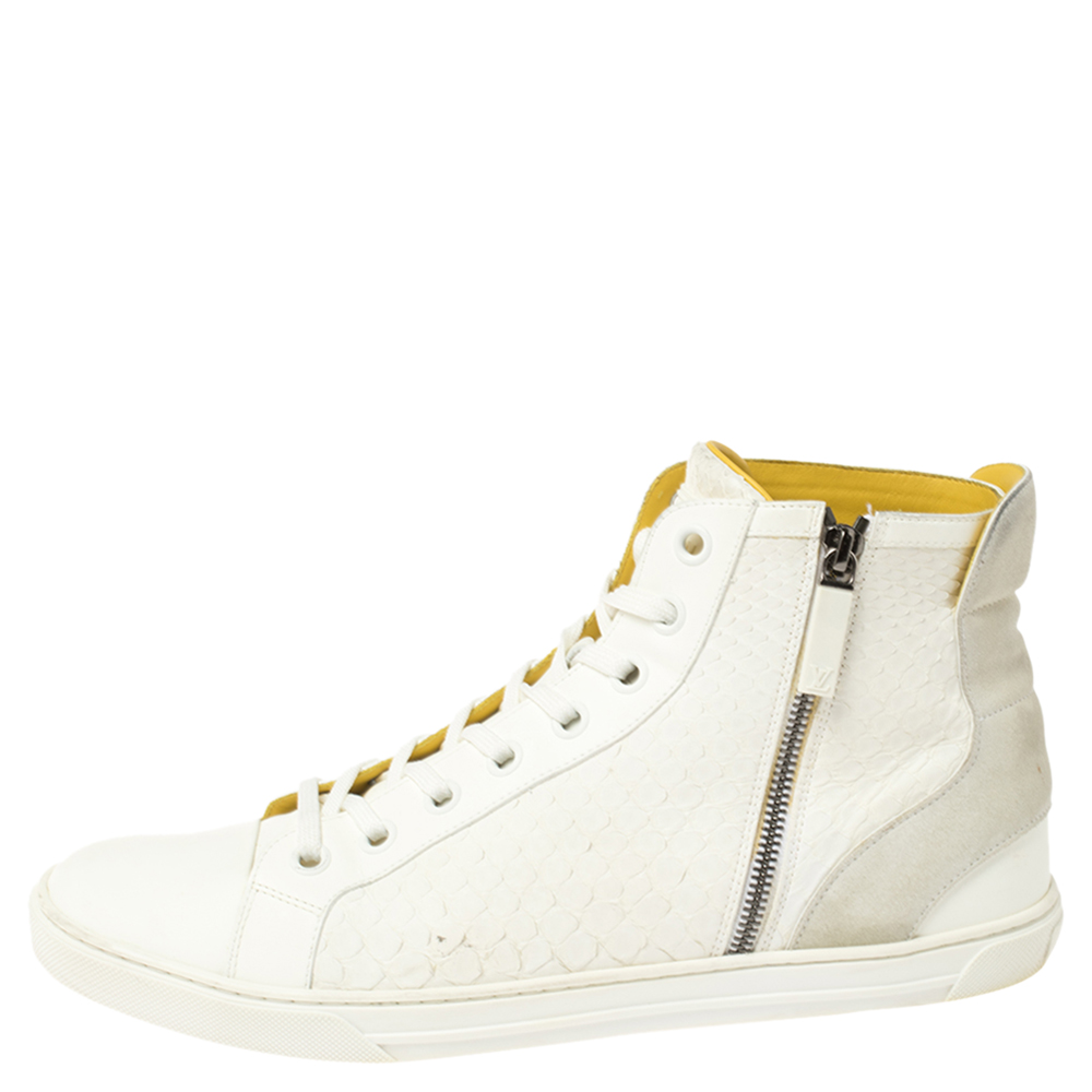 

Louis Vuitton White/Grey Python/Leather and Suede Trim Zip Up High Top Sneakers Size