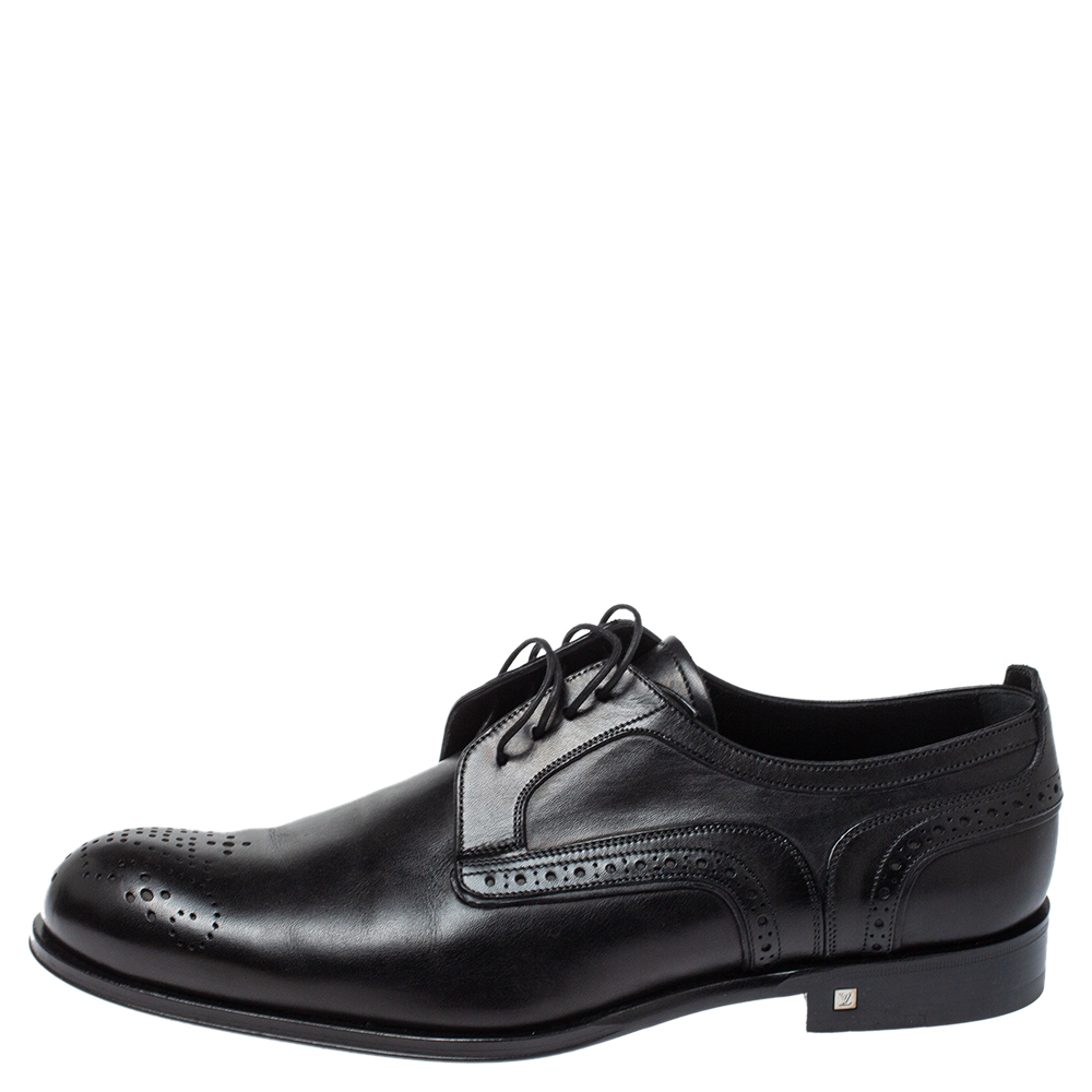 

Louis Vuitton Black Brogue Leather Trading Lace Up Derby Size
