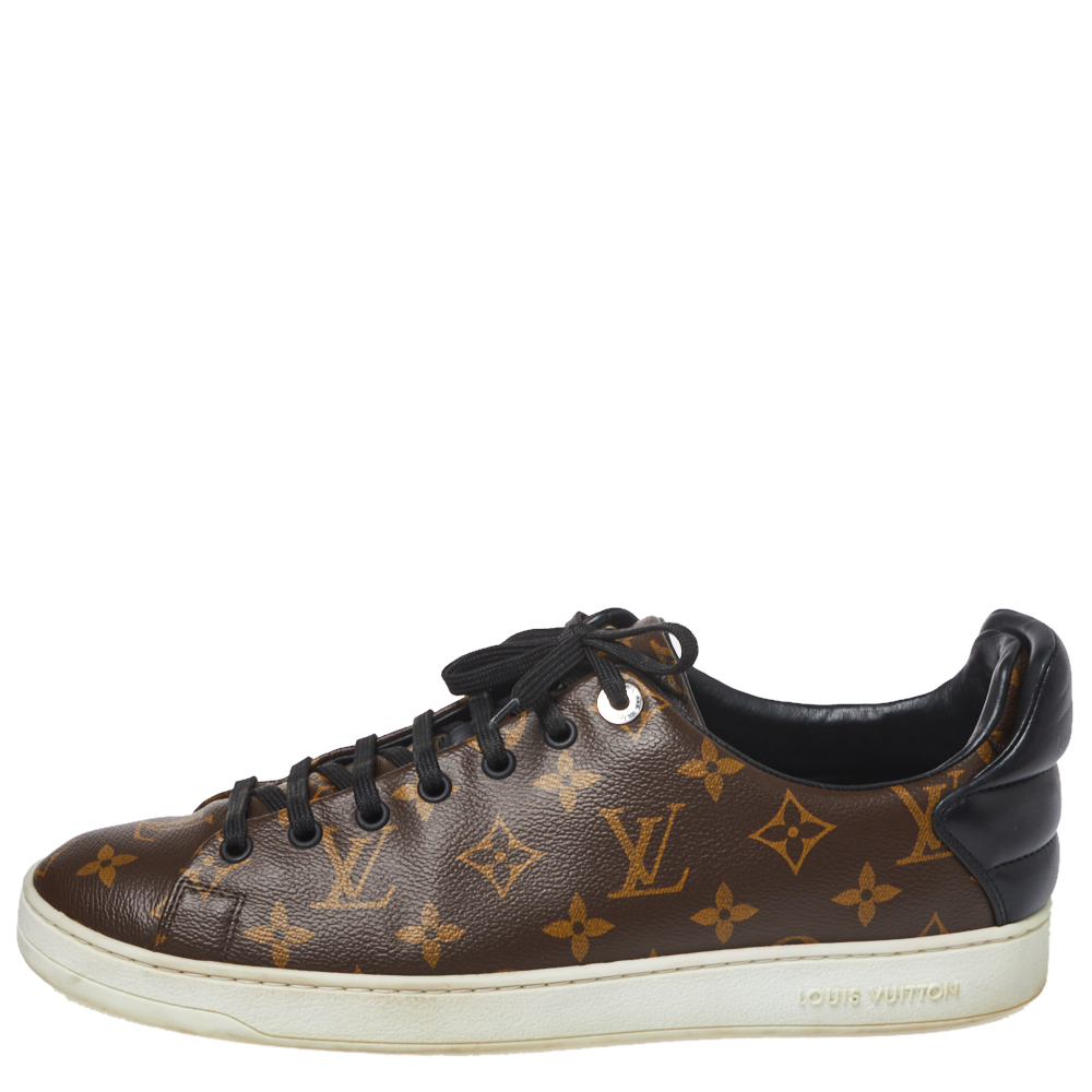 

Louis Vuitton Brown Monogram Canvas and Black Leather Frontrow Low Top Sneakers Size