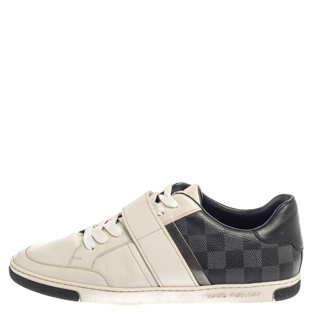 

Louis Vuitton White Leather And Damier Graphite Canvas Low Top Sneakers Size