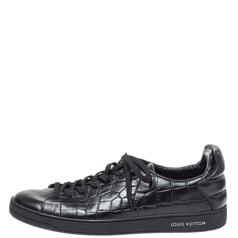 

Louis Vuitton Black Crocodile Embossed Leather Frontrow Sneakers Size