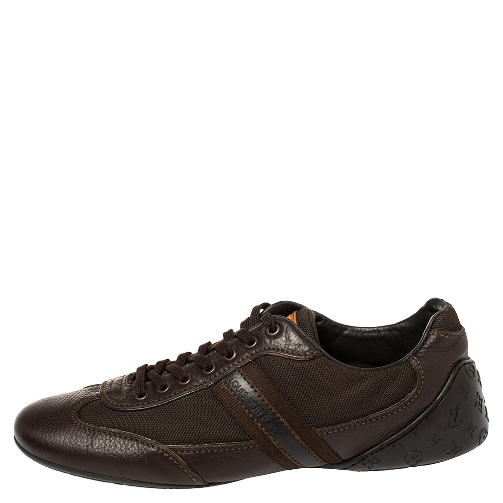 

Louis Vuitton Brown Monogram Embossed Leather Lace Up Sneakers Size