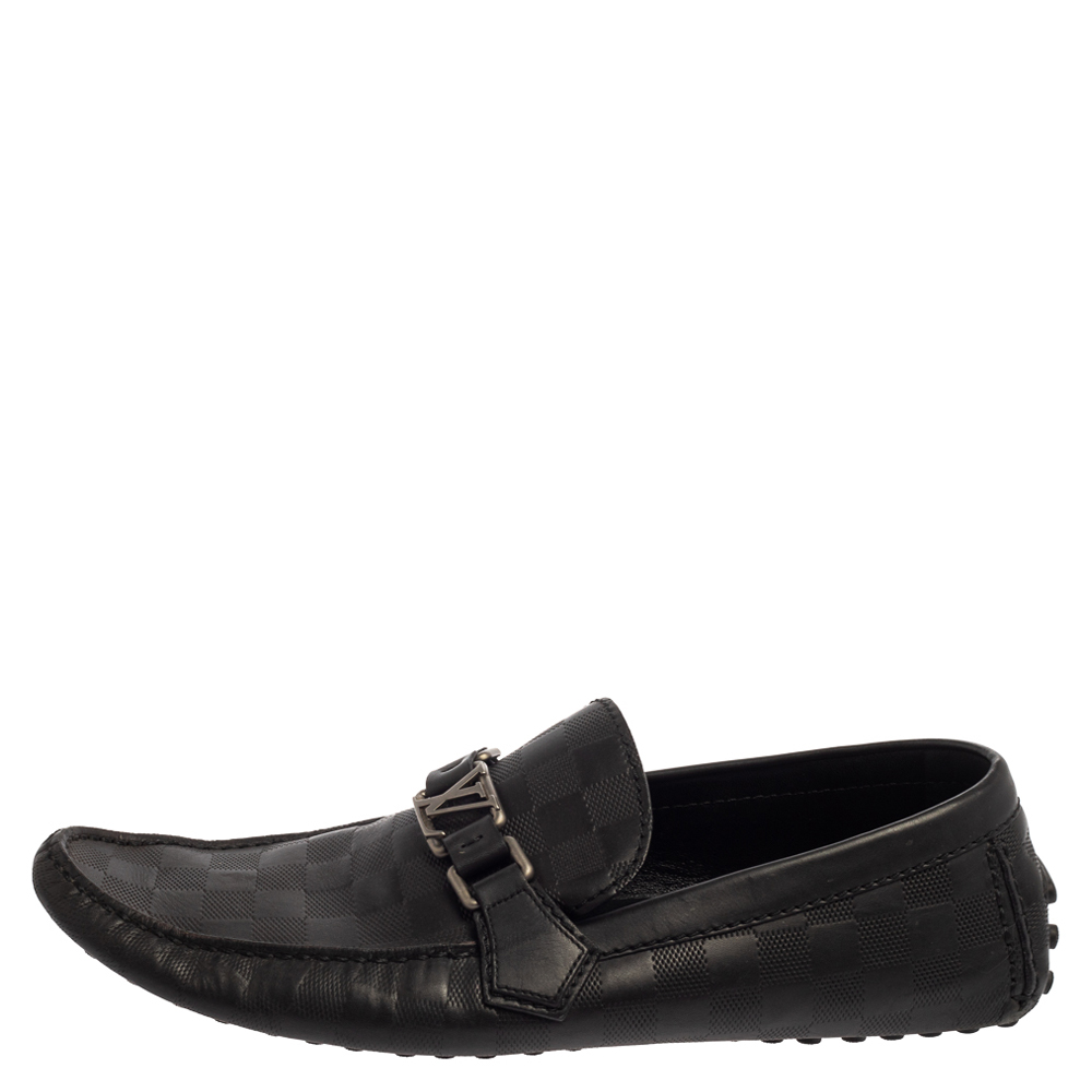 

Louis Vuitton Black Leather Damier Infini Hockenheim Slip On Loafers Size