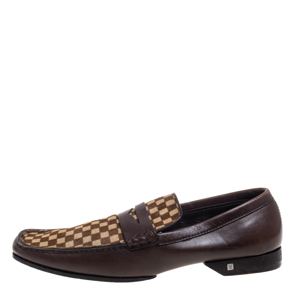 

Louis Vuitton Brown/Beige Damier Sauvage Calf Hair And Leather Slip On Loafers Size