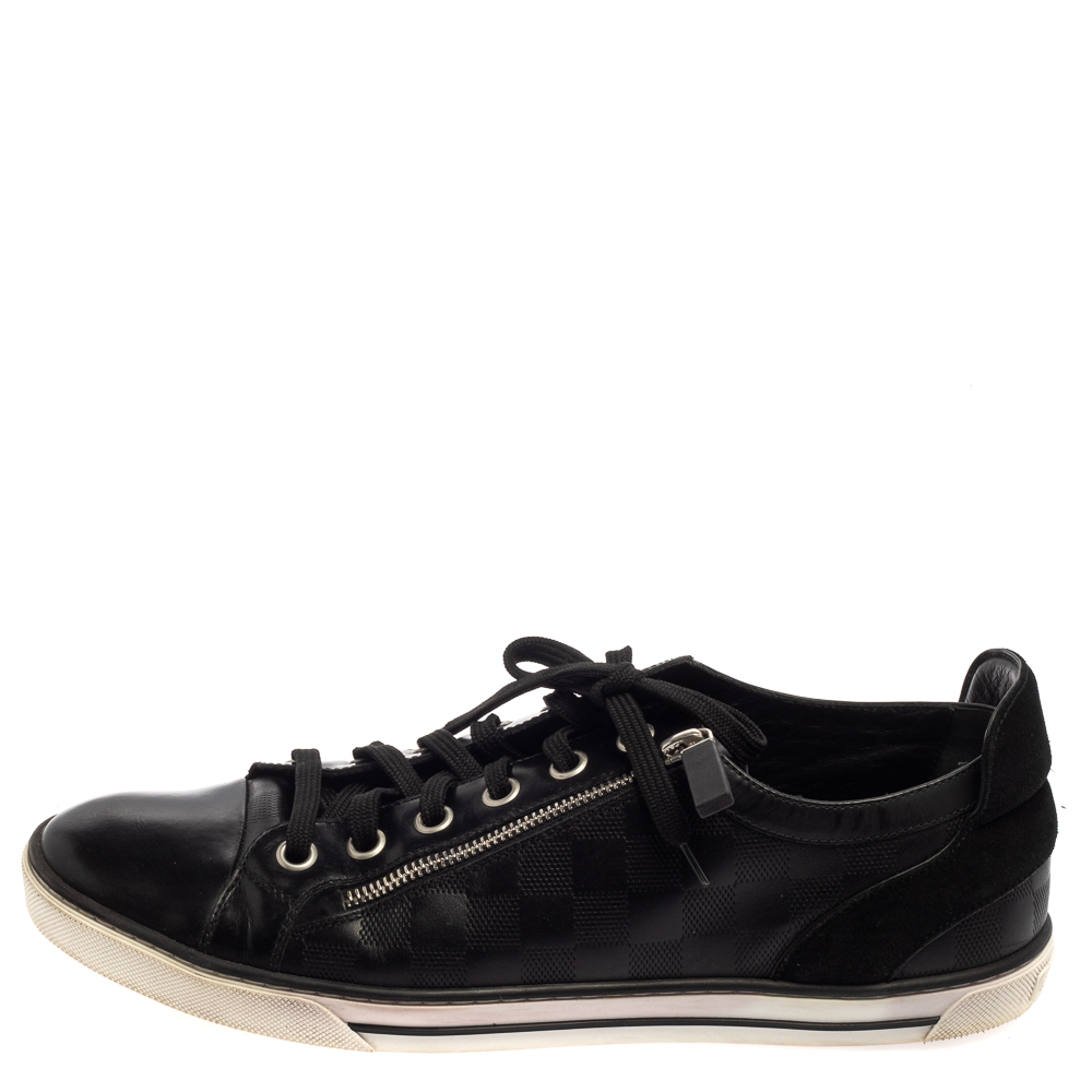 

Louis Vuitton Black Damier Embossed Leather And Suede Low Top Sneakers Size
