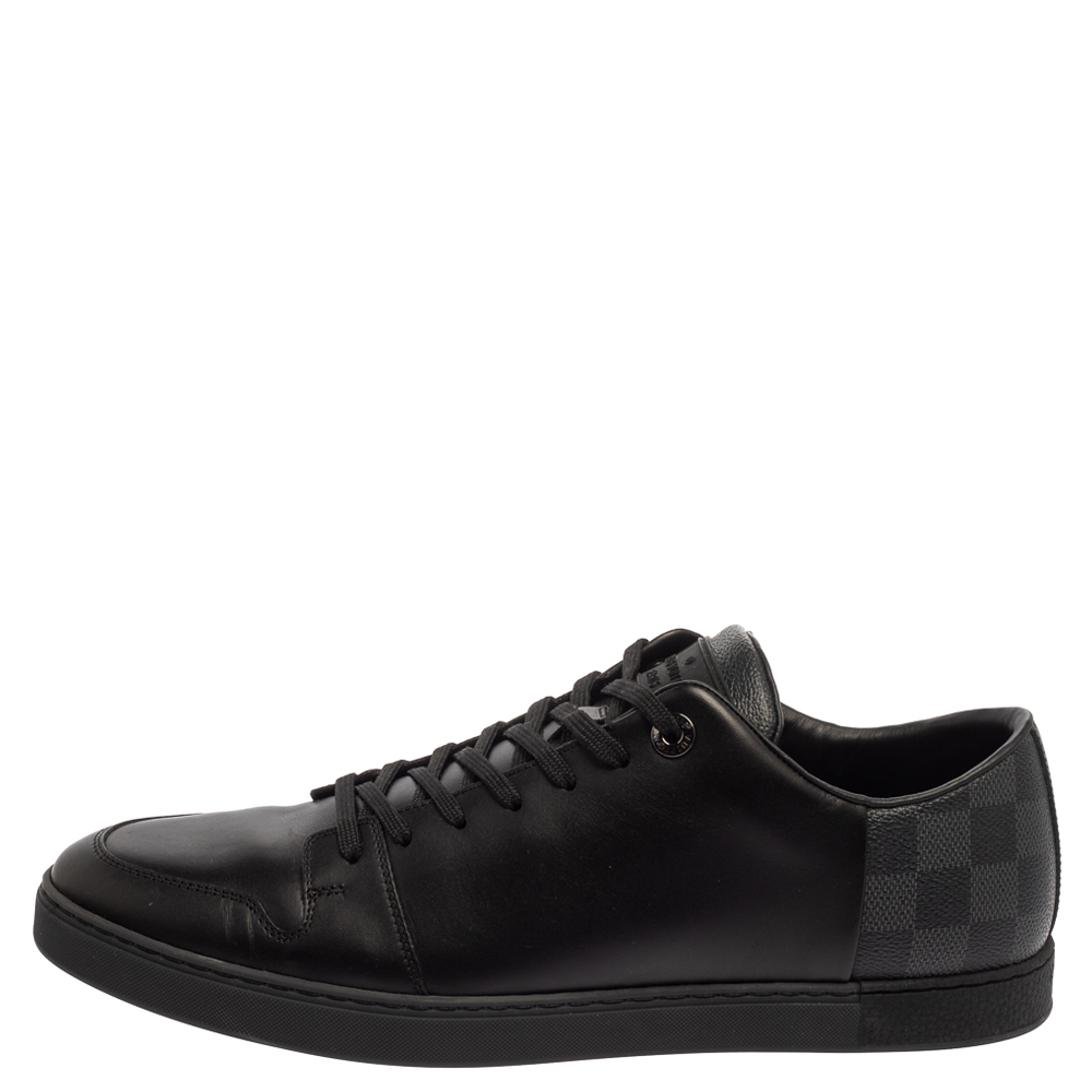 

Louis Vuitton Black Leather And Damier Canvas Low Top Sneaker Size