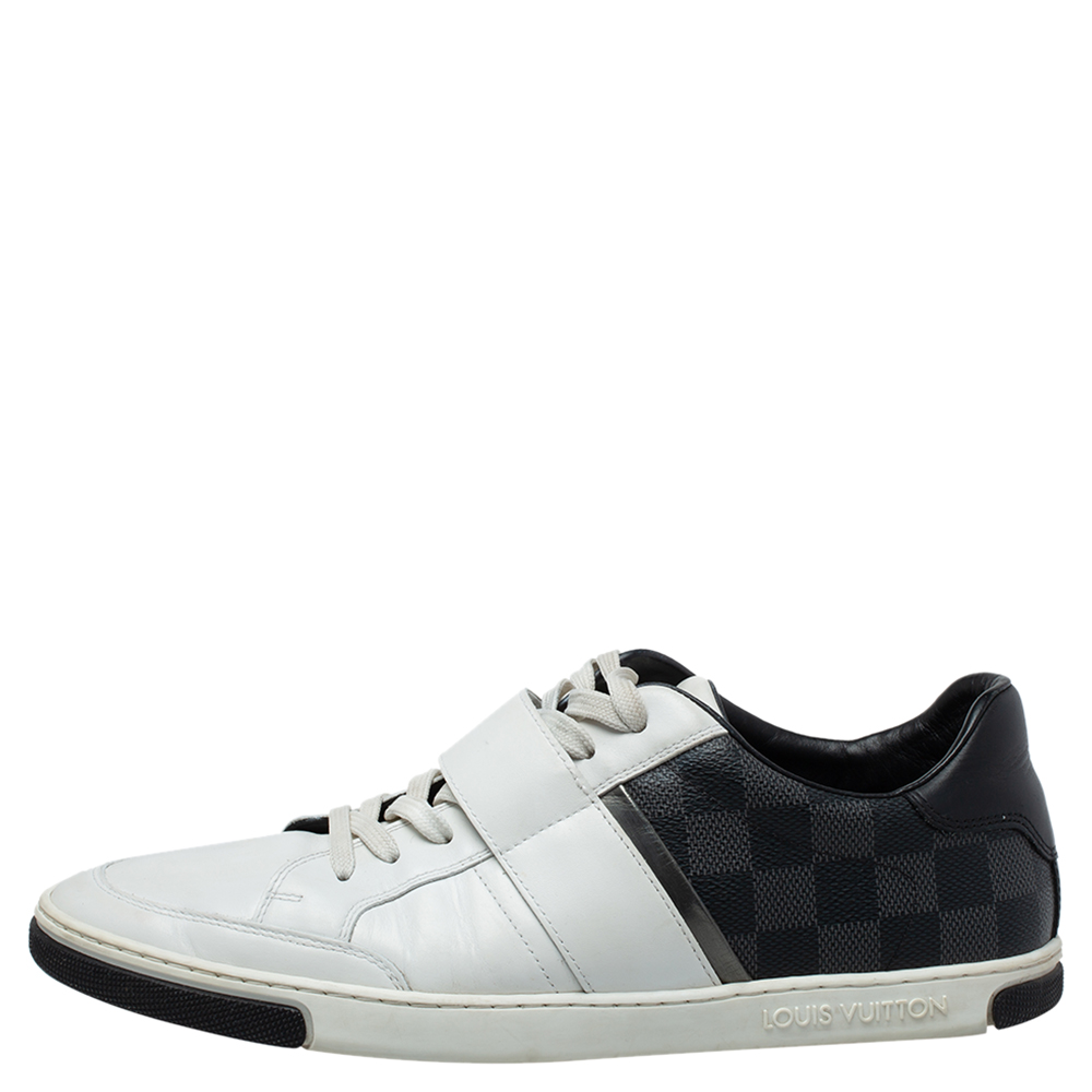 

Louis Vuitton White Leather and Damier Graphite Canvas Low Top Sneakers Size