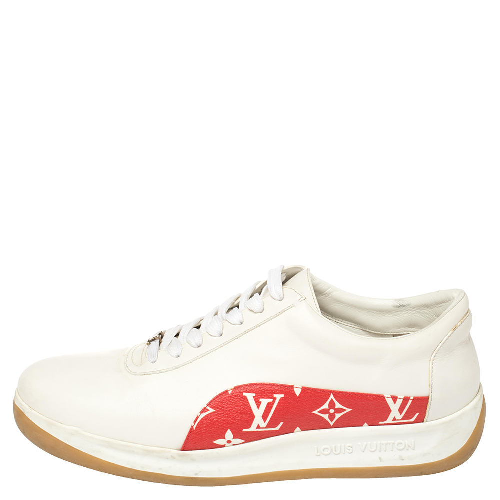 

Louis Vuitton x Supreme White Leather and Monogram Canvas Trim Sport Sneakers Size