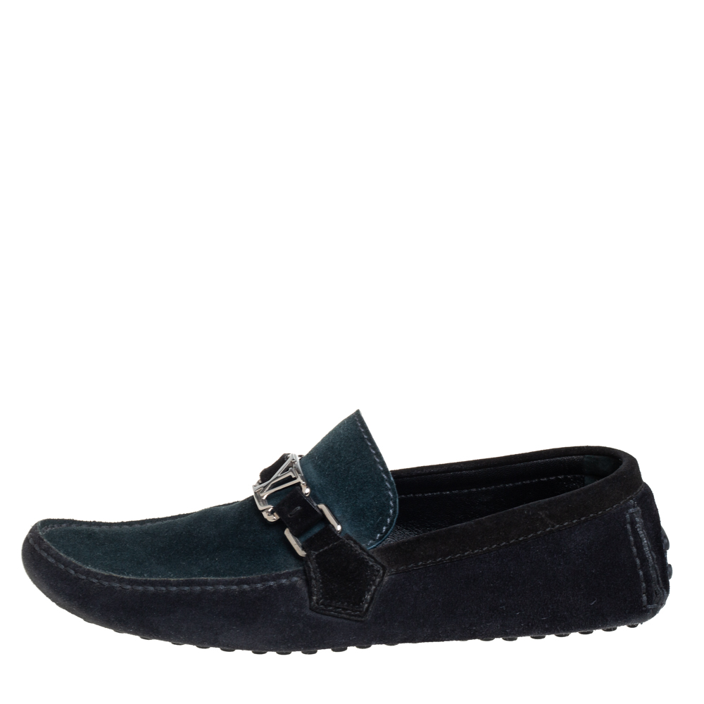 

Louis Vuitton Dark Tri Color Suede Hockenheim Slip On Loafers Size, Green
