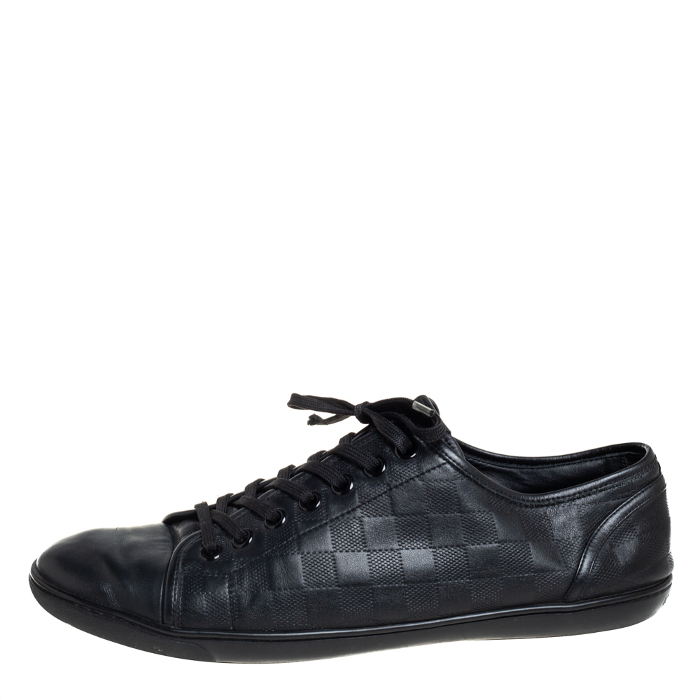 

Louis Vuitton Black Leather And Damier Canvas Low Top Sneakers Size