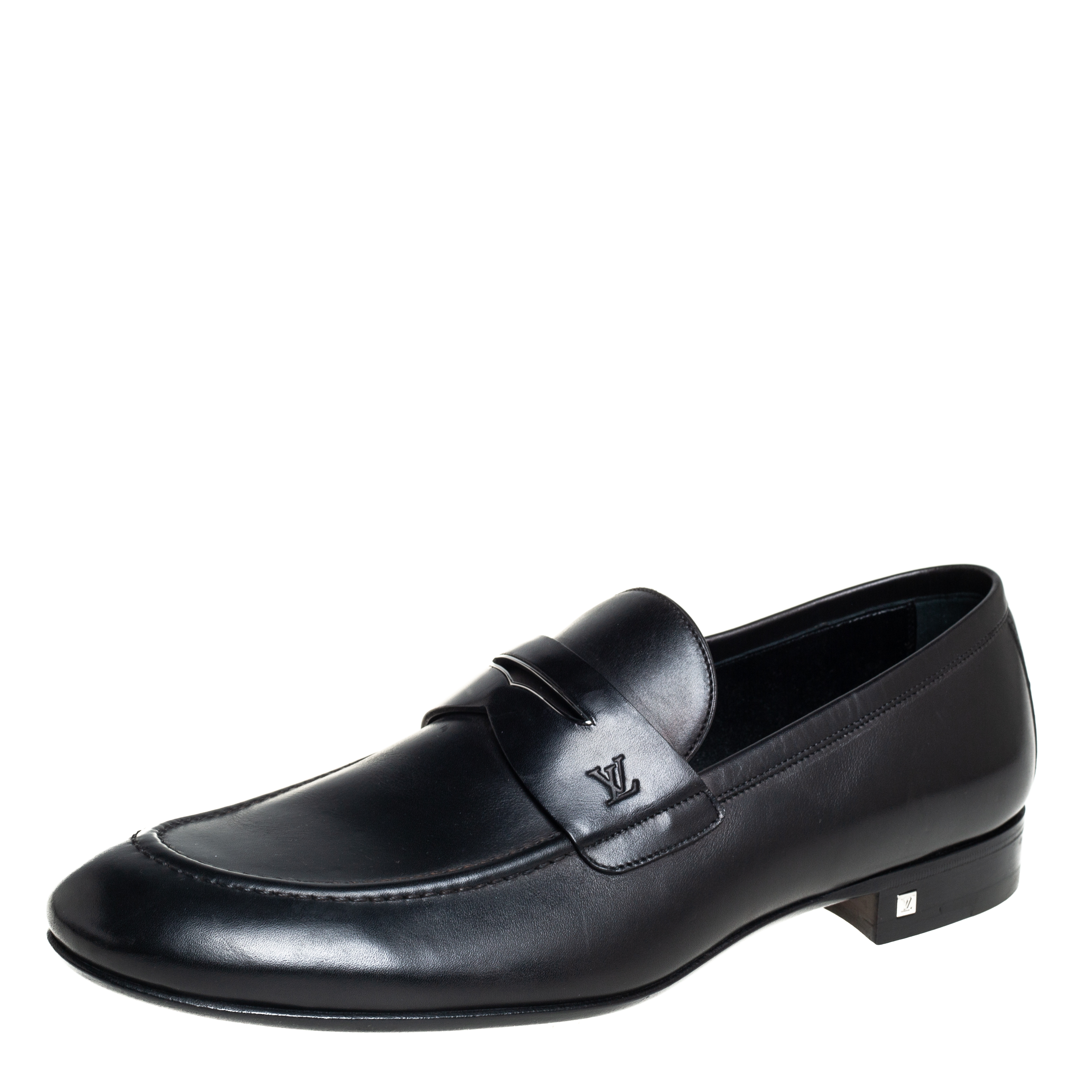 Pre-owned Louis Vuitton Black Leather Santiago Loafers Size 41.5