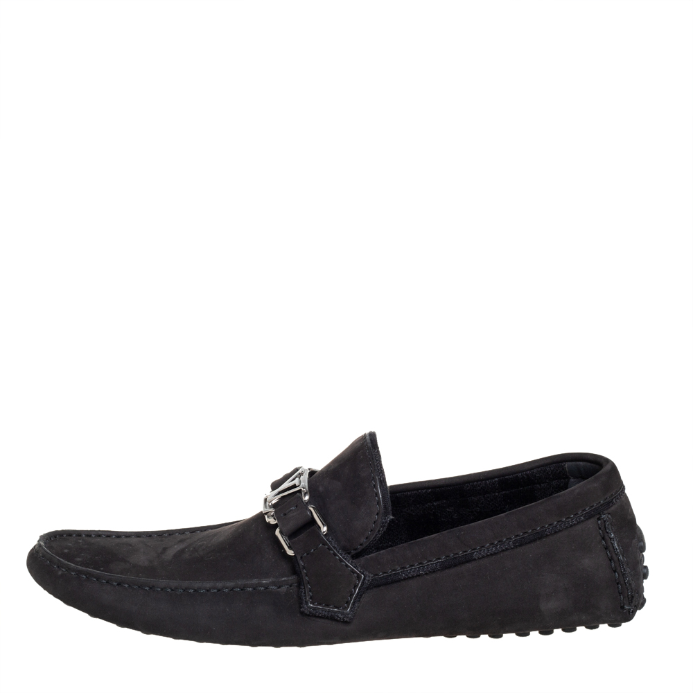 

Louis Vuitton Black Nubuck Leather Hockenheim Slip On Loafers Size