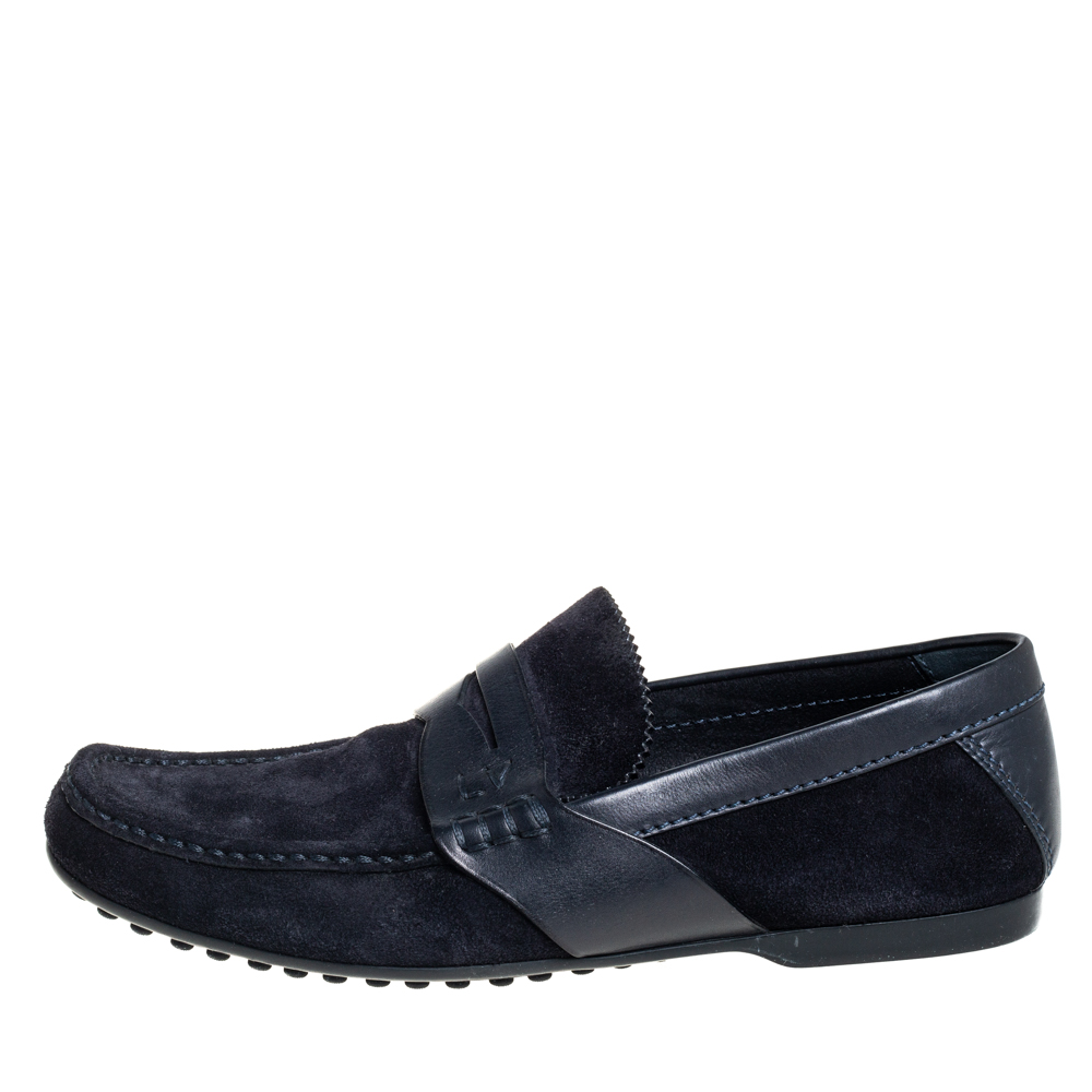 

Louis Vuitton Navy Blue Suede Penny Loafers Size