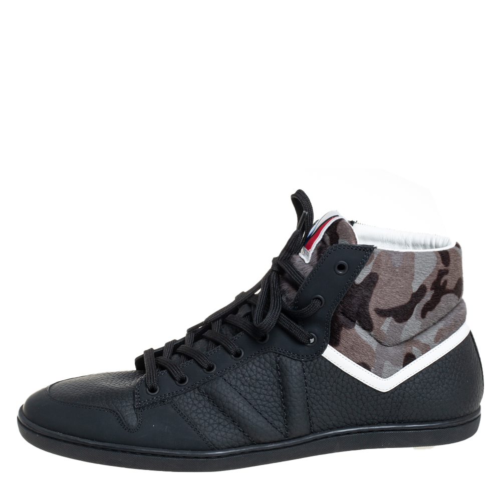 

Louis Vuitton Black Leather And Camouflage Print Calf Hair High Top Sneakers Size