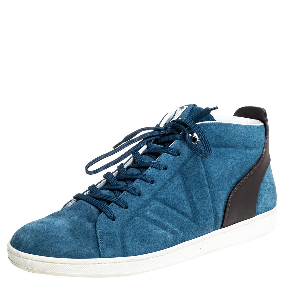 Pre-owned Louis Vuitton Blue/black Suede And Leather Fuselage High Top Sneakers Size 43.5